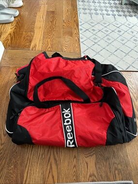 Reebok Red and Black Duffel Bag with White Logo